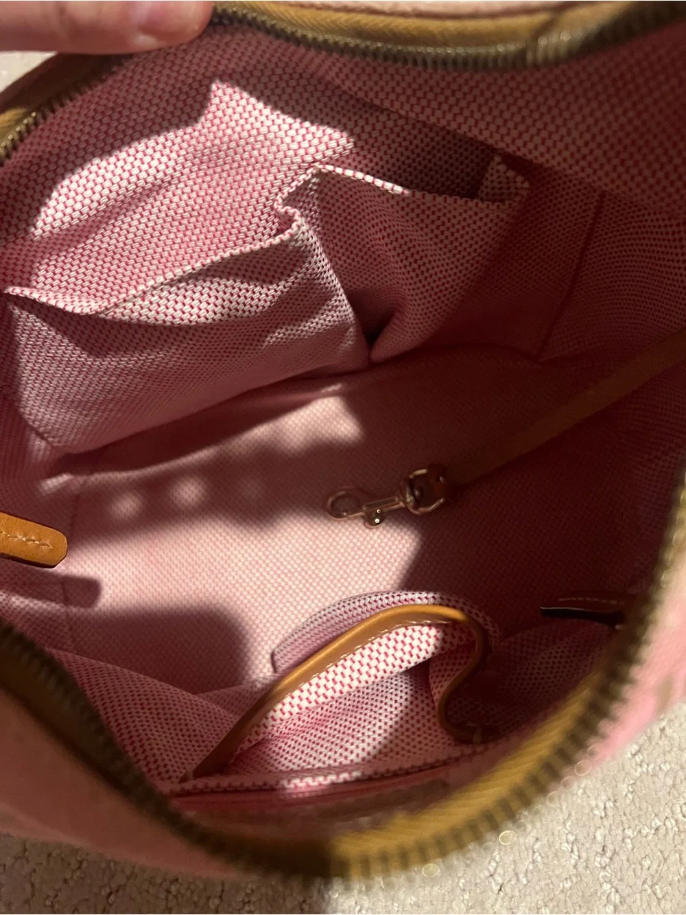 Dooney & Bourke Pink Logo Hobo with Brown Trim